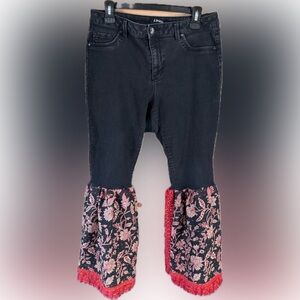 J. Jill Black and Red Floral Flare Jeans